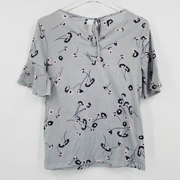 LC Lauren Conrad Size Small Gray Purple Floral Short Sleeve Boho Knit Top - Picture 7 of 9